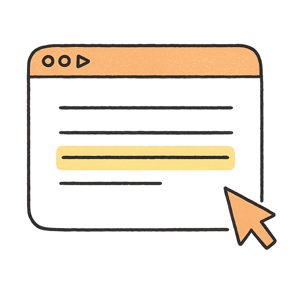 Browser window with highlighted text and cursor